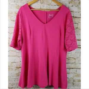 Denim & Co. Womens SZ L Pink Short Sleeve Blouse